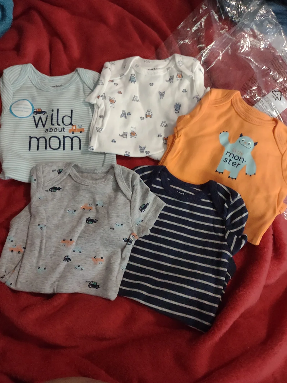 Carter's 5-Piece Baby Onesie Set — Orange, Light Blue, Navy, Gray, White